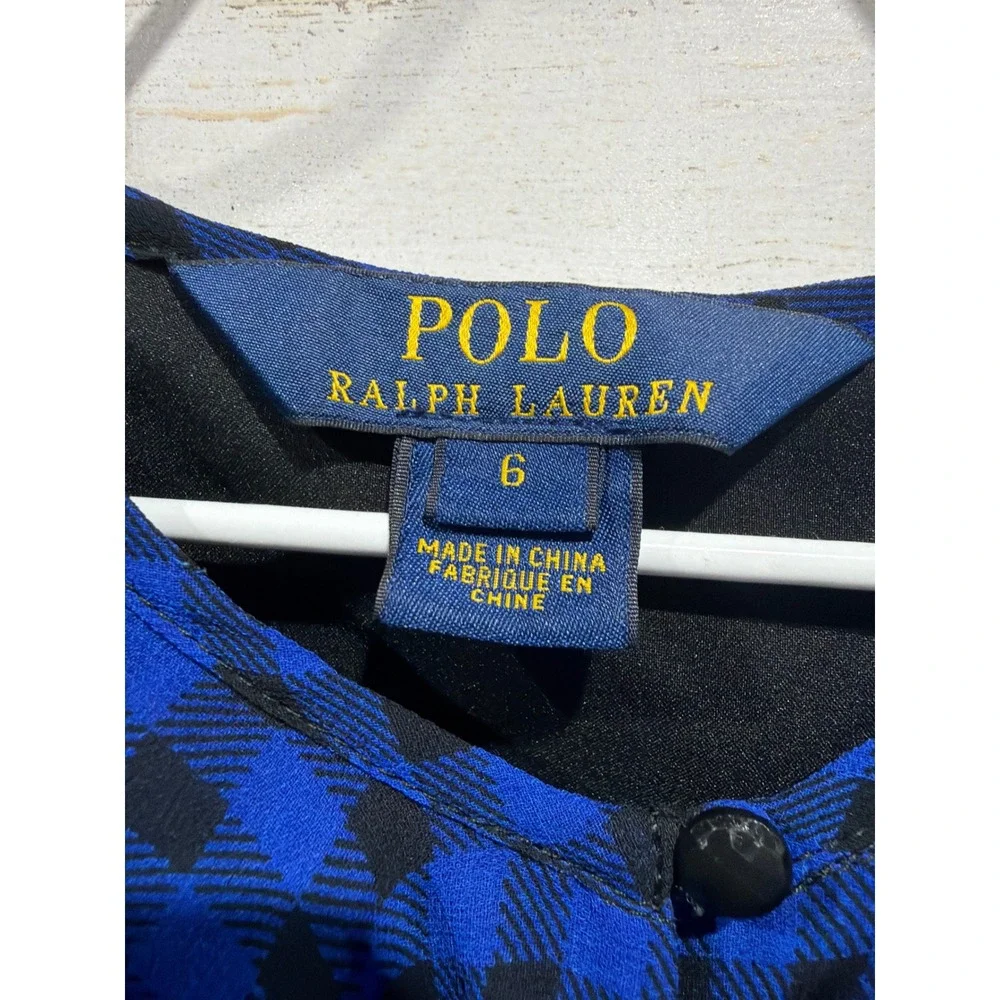 Polo Ralph Lauren Dress Girls 6 Blue Gingham Ruffle Puff Sleeve Preppy GUC*